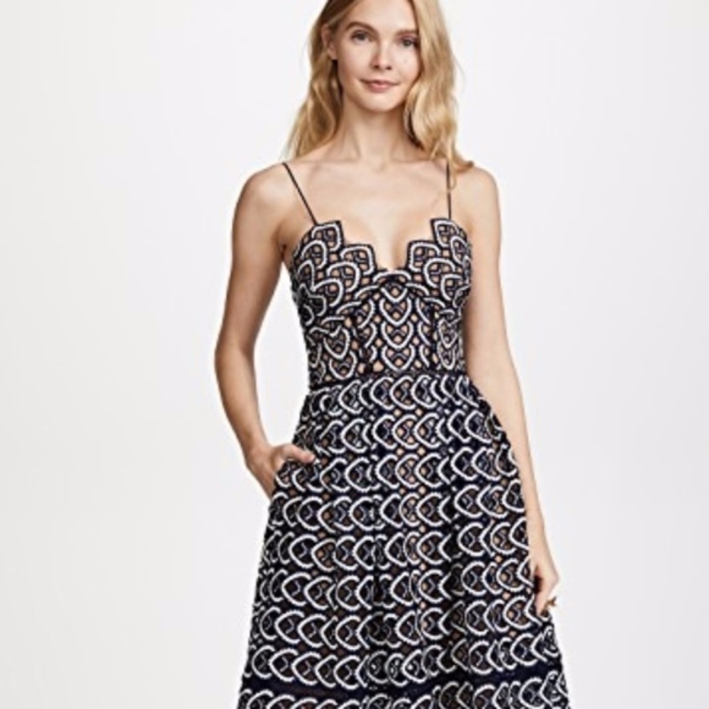 Self Portrait Navy and White Azaela Dress